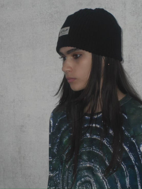 PAPER LOGO RIB BEANIE -BLACK-